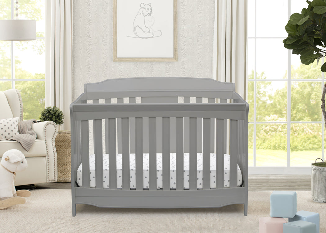 Delta Children Grey (026) Westminster 6-in-1 Convertible Crib, Front Crib Silo View