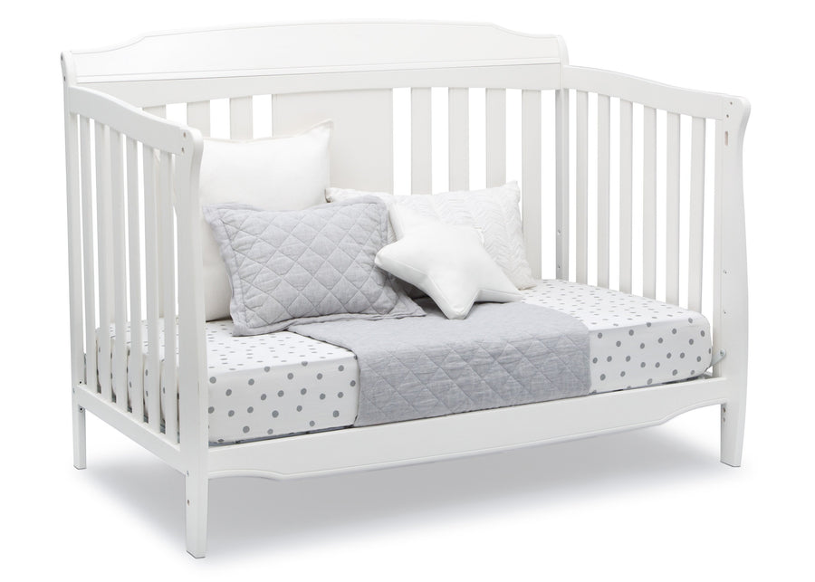 Delta Children Bianca White (130) Westminster 6-in-1 Convertible Crib, Right Day Bed Silo View 10-Westminster 6-in-1 Convertible Crib