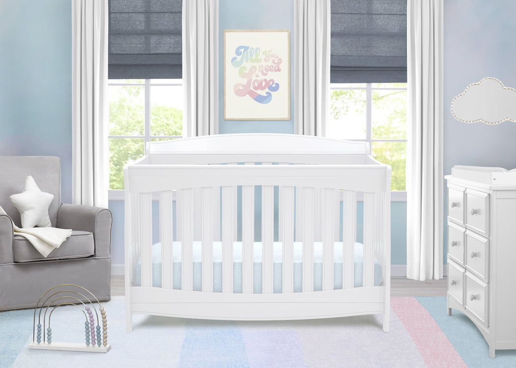 Delta Children Bianca White (130) Colton 6-in-1 Convertible Crib, Right Crib Silo View