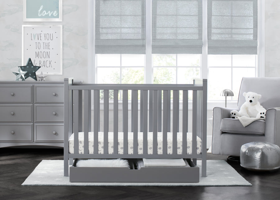 Grey (026) 3-Mercer 6-in-1 Convertible Crib + Under Crib Roll-Out Storage