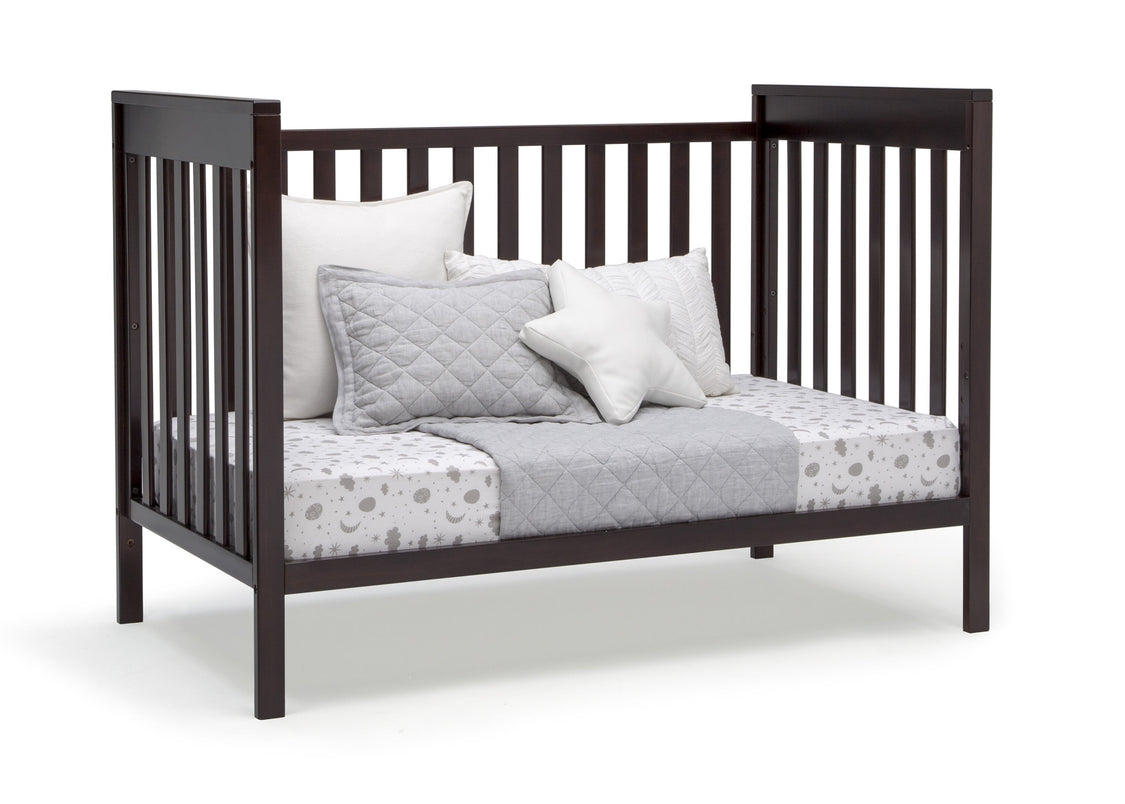 Delta Children Dark Chocolate (207) Mercer 6-in-1 Convertible Crib, Right Day Bed Silo View