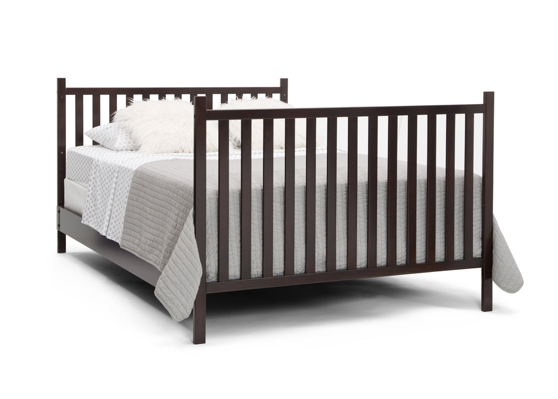 Delta Children Dark Chocolate (207) Mercer 6-in-1 Convertible Crib, Right Full Bed with Headboard and Footboard Silo View