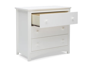 Delta Children Bianca White (130) Perry 3 Drawer Dresser with Changing Top, Open Drawer View 4