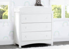 Delta Children Bianca White (130) Perry 3 Drawer Dresser with Changing Top, Hangtag View 1-Perry 3 Drawer Dresser with Changing Top