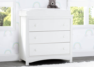 Delta Children Bianca White (130) Perry 3 Drawer Dresser with Changing Top, Hangtag View 0
