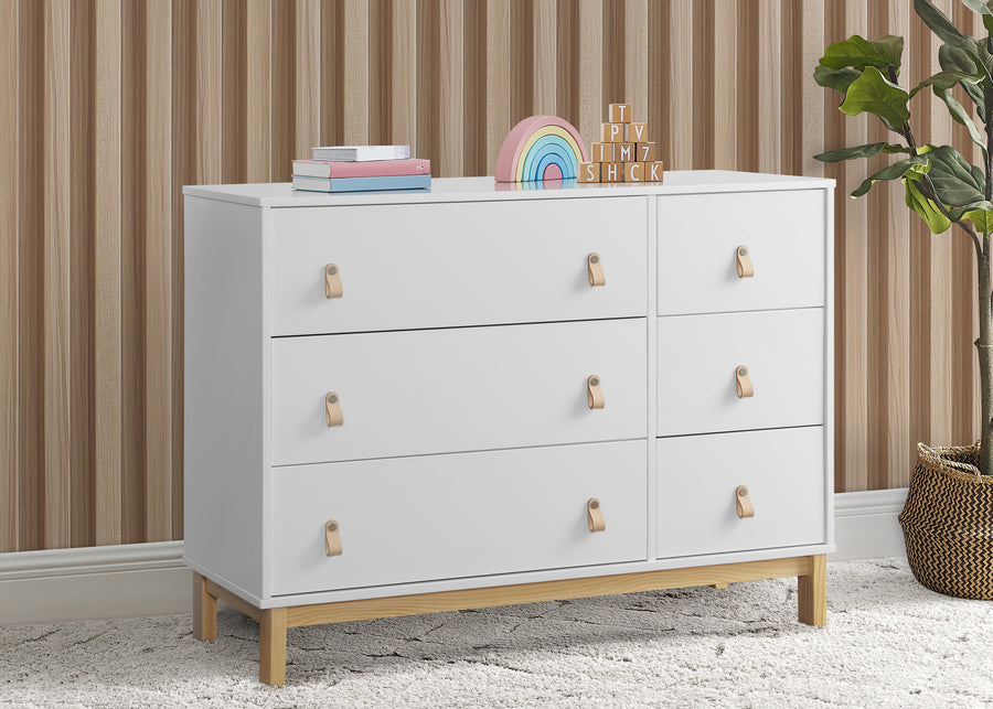 Bianca White with Natural (123) 1-babyGap Legacy 6 Drawer Dresser with Leather Pulls