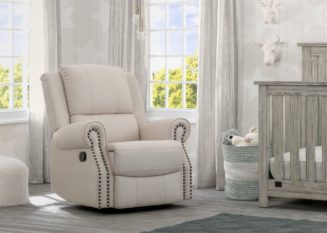 Delta Children Flax (710) Dexter Nursery Recliner Swivel Glider Chair (W2524310C), Hangtag, b1b