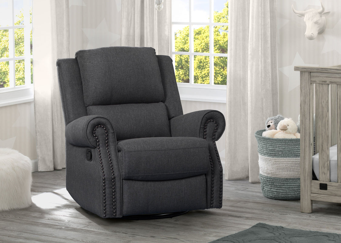 Delta Children Charcoal (931) Dexter Nursery Recliner Swivel Glider Chair (W2524310C), Hangtag, c1c