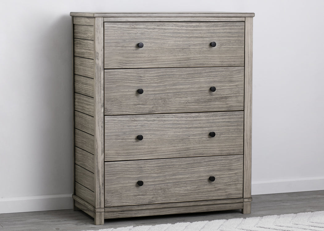 Simmons Kids Rustic White (119) Monterey 4 Drawer Chest, Front Silo View
