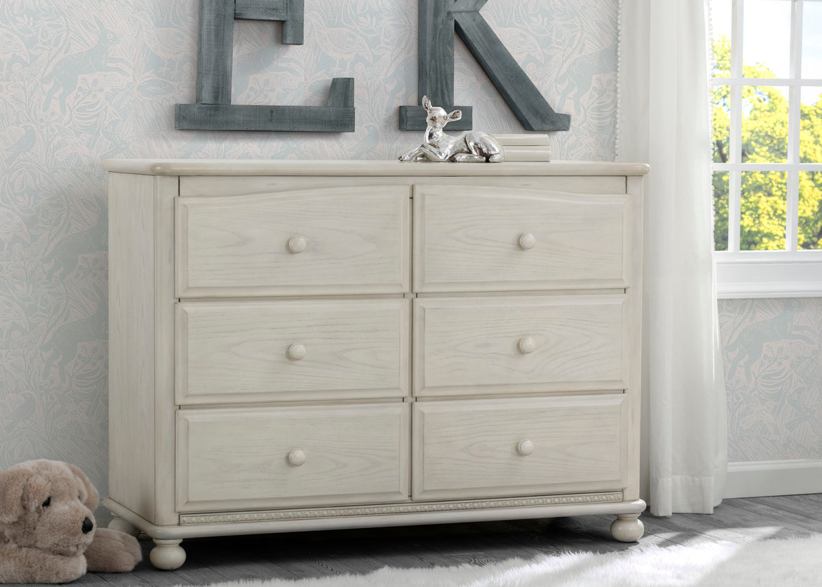 Simmons Kids Antique White (122) Cortona 6 Drawer Dresser, Hangtag, a1a