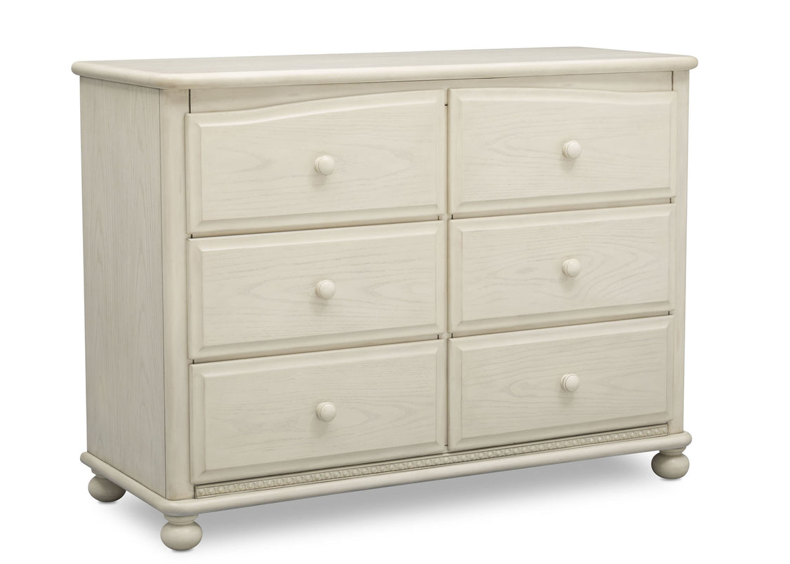 Simmons Kids Antique White (122) Cortona 6 Drawer Dresser, Right Facing Silo, a3a