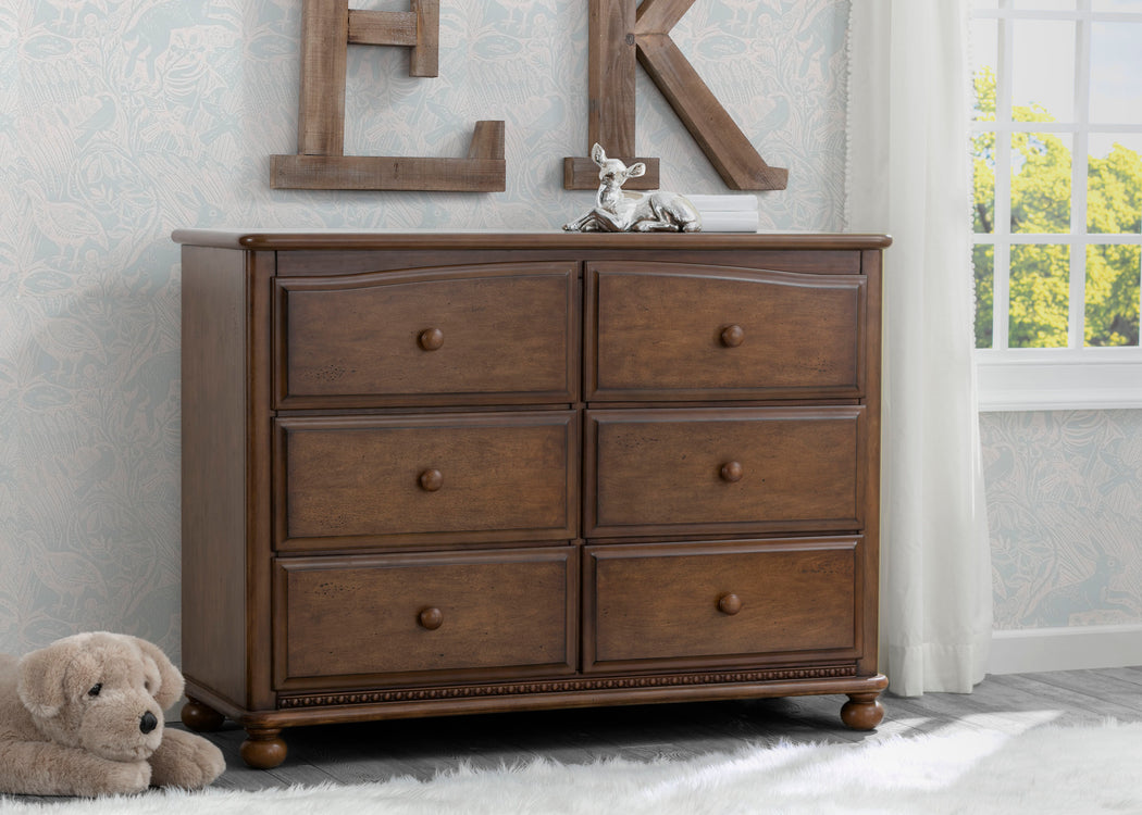 Simmons Kids Antique Chestnut (2100) Cortona 6 Drawer Dresser, Hangtag, c1c