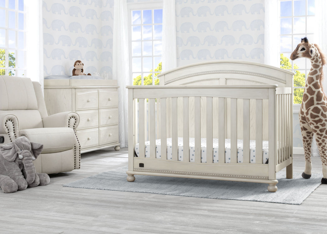 Simmons Kids Antique White (122) Ainsworth 4-in-1 Convertible Crib (W337250), Room View, a1a