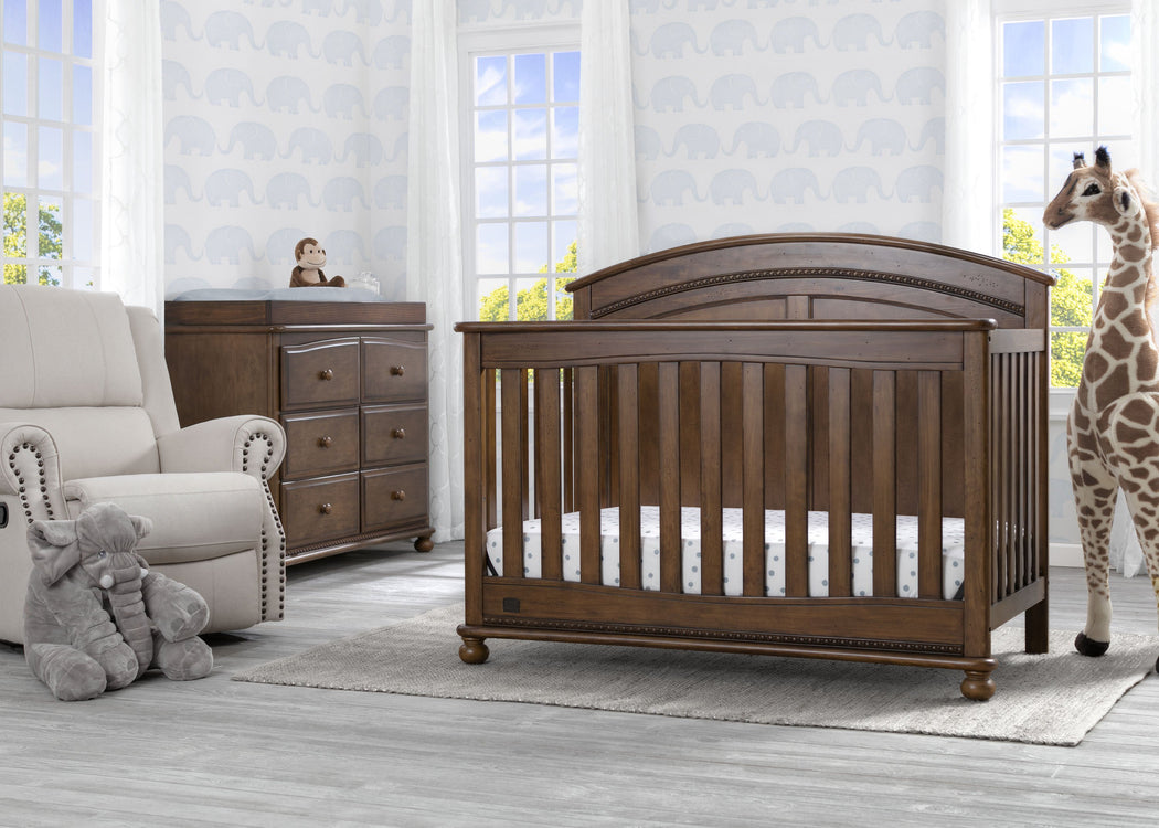 Simmons Kids Antique Chestnut (2100) Ainsworth 4-in-1 Convertible Crib (W337250), Room View, c1c