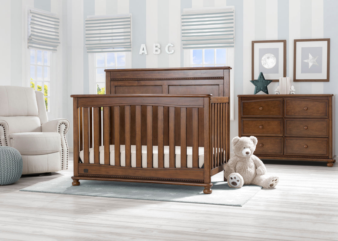 Delta Children Antique Chestnut (2100) Fontana 4-in-1 Convertible Crib (W337350) Room View, c1c