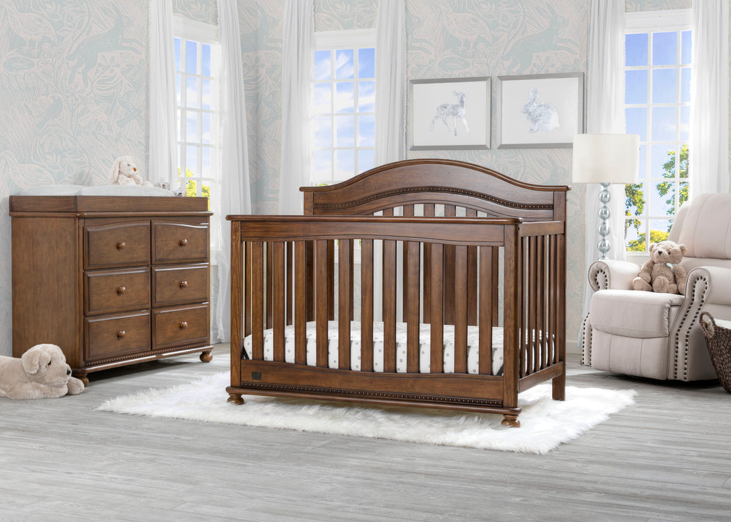 Delta Children Antique Chestnut (2100) Bristol 4-in-1 Convertible Crib (W337450)  Room View, c1c