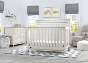 Delta Children Antique White (122) Franklin 4-in-1 Convertible Crib (W337550) Room View, a1a 0