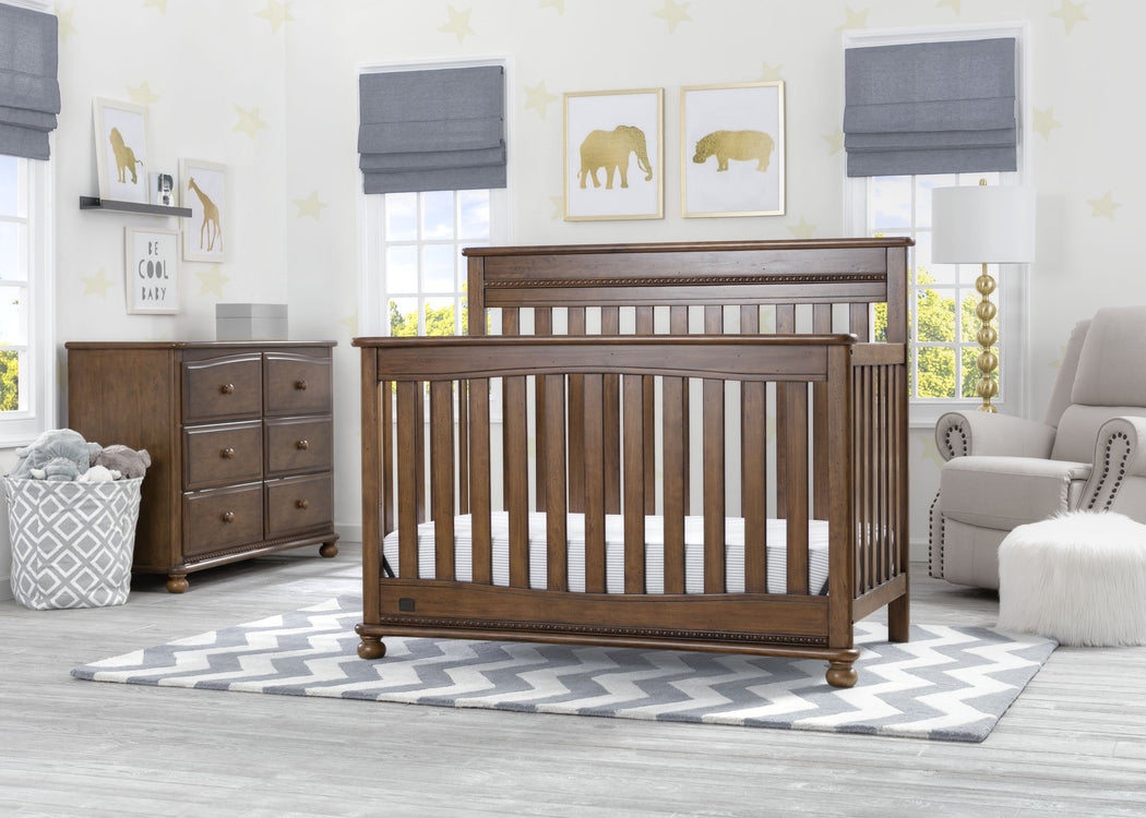 Delta Children Antique Chestnut (2100) Franklin 4-in-1 Convertible Crib (W337650) Room View, c1c