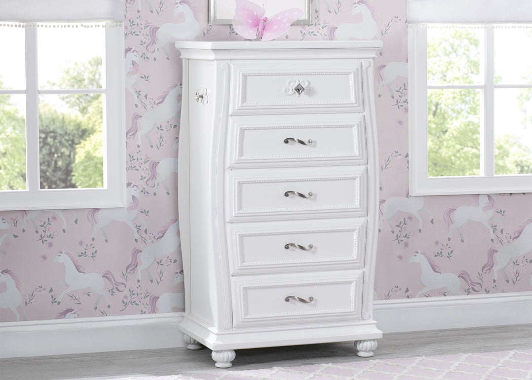 Simmons Kids Bianca White (130) Fairytale 5 Drawer Chest, Hangtag View
