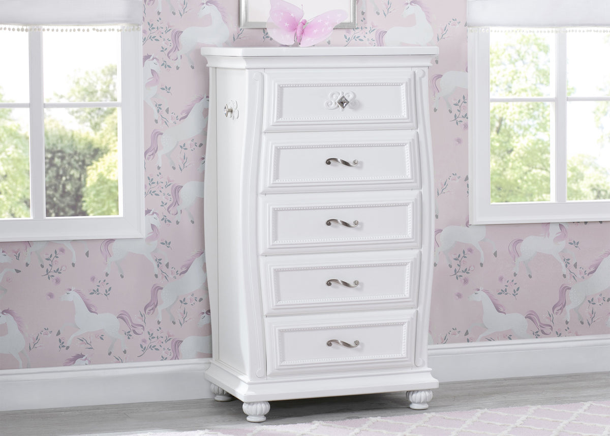 Simmons Kids Bianca White (130) Fairytale 5 Drawer Chest, Hangtag View