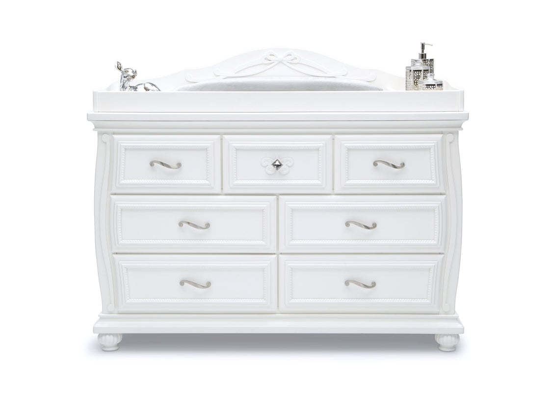 Simmons Kids Bianca White (130) Fairytale 7 Drawer Dresser with Changing Top, Front Silo View