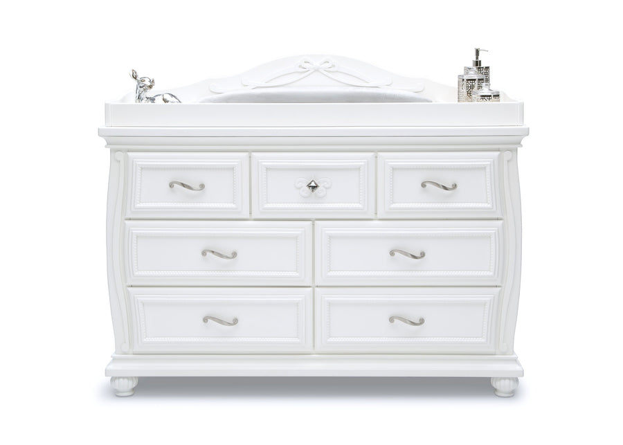 Simmons Kids Bianca White (130) Fairytale 7 Drawer Dresser with Changing Top, Front Silo View 3-Fairytale 7 Drawer Dresser with Changing Top