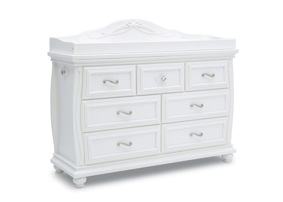 Simmons Kids Bianca White (130) Fairytale 7 Drawer Dresser with Changing Top, Right Silo View 4-Fairytale 7 Drawer Dresser with Changing Top