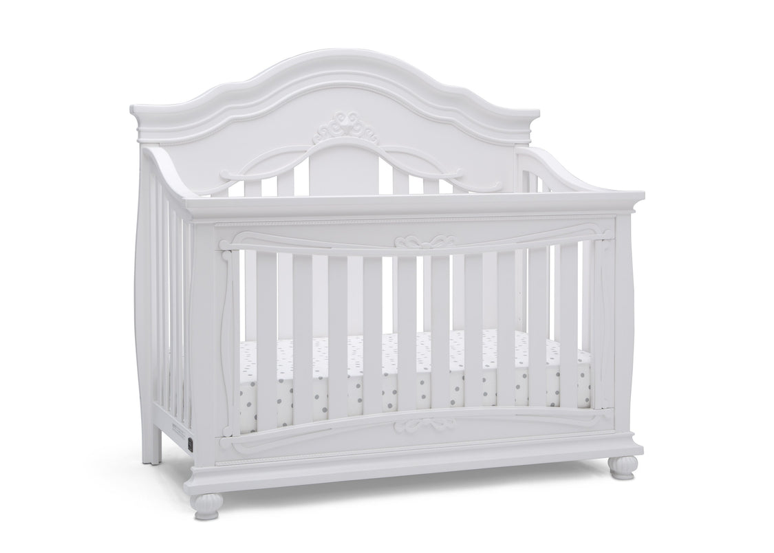 Simmons Kids Bianca White (130) Fairytale 5-in-1 Convertible Crib with Conversion Rails, Right Crib Silo View