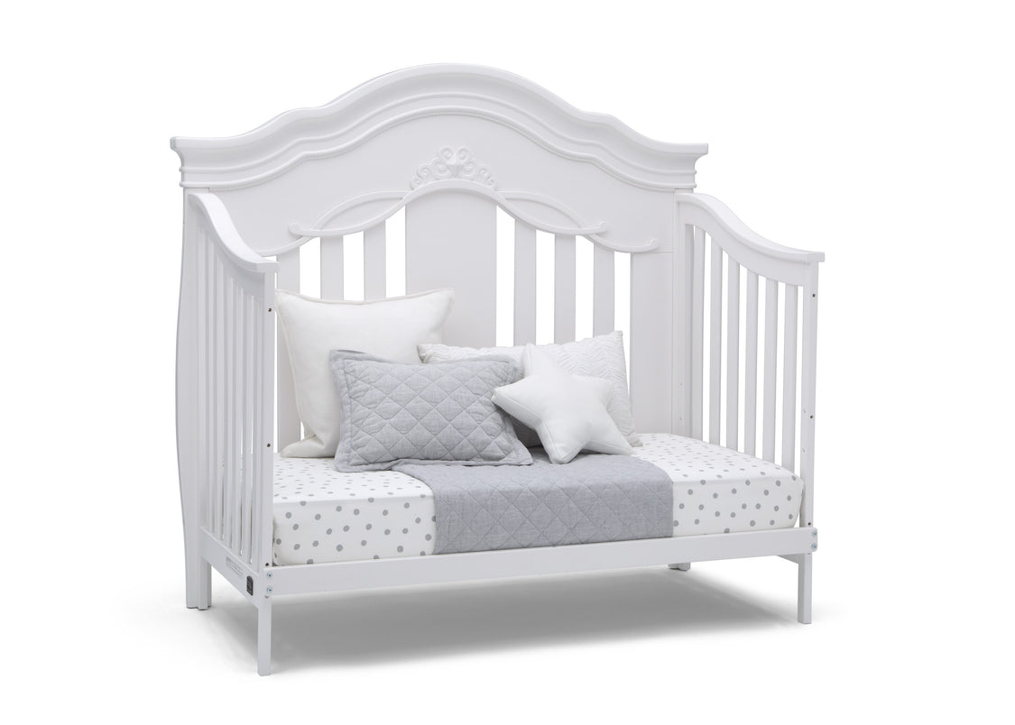 Simmons Kids Bianca White (130) Fairytale 5-in-1 Convertible Crib with Conversion Rails, Right Day Bed Silo View