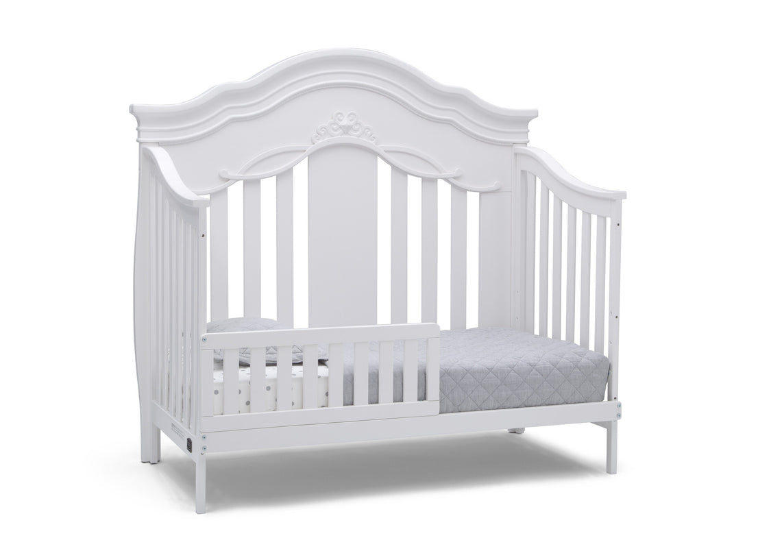 Simmons Kids Bianca White (130) Fairytale 5-in-1 Convertible Crib with Conversion Rails, Right Toddler Bed Silo View