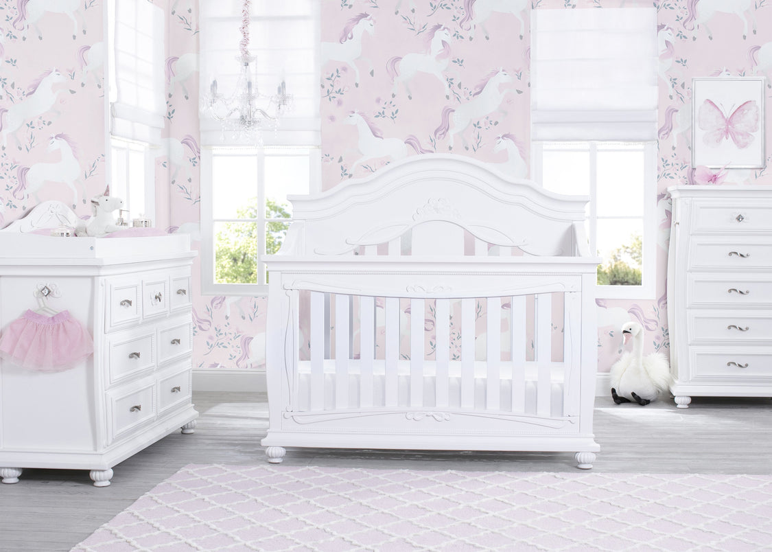 Simmons Kids Fairytale 5-in-1 Convertible Crib with Conversion Rails Bianca White (130), Room View
