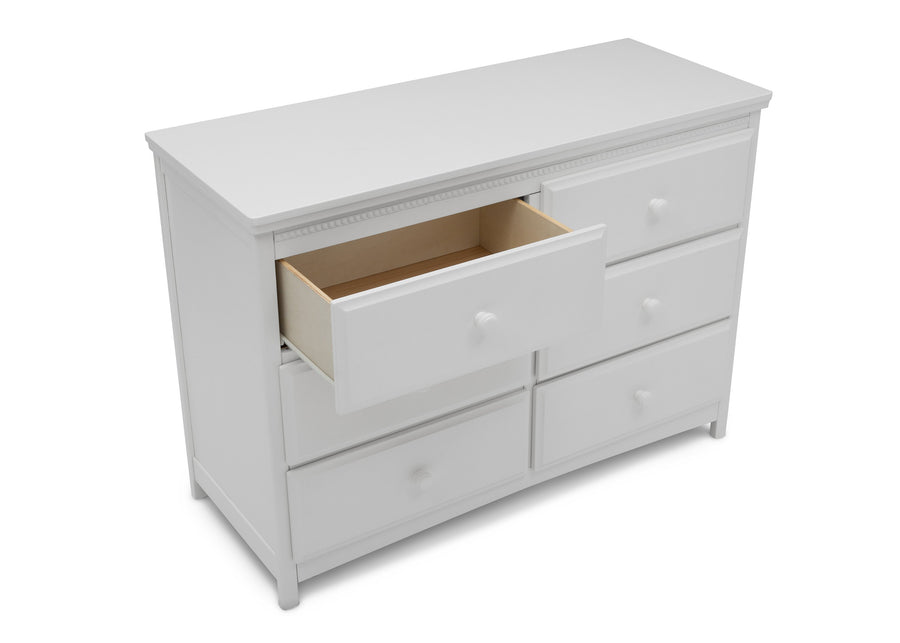 Delta Children Bianca White (130) Emerson 6 Drawer Dresser, Open Drawer View 9-Emerson 6 Drawer Dresser