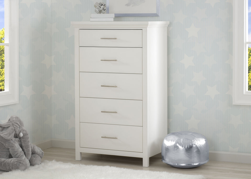 Simmons Kids Bianca White (130) Avery 5 Drawer Chest, Hangtag View