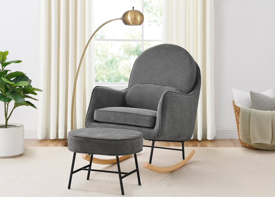 Stone Grey with Black & Natural (1420) 6-Ella Rocker & Ottoman with LiveSmart Evolve Fabric