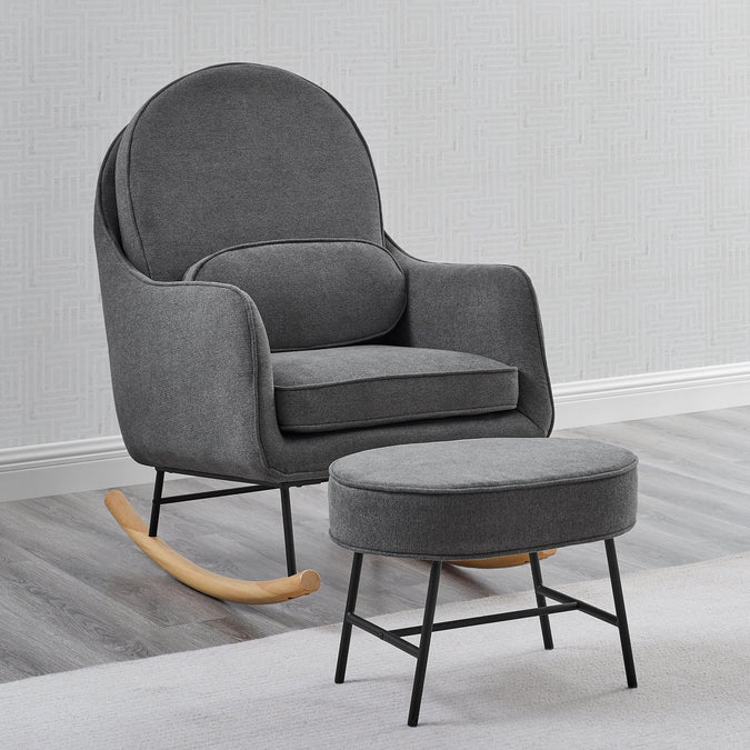YourPick: Stone Grey with Black & Natural (1420) 5-Ella Rocker & Ottoman with LiveSmart Evolve Fabric
