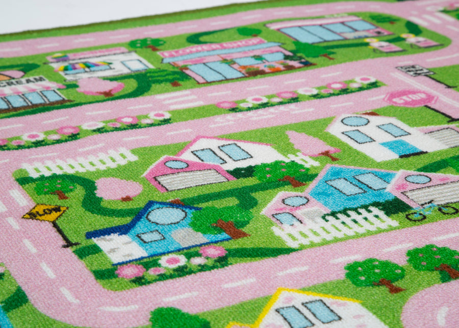 Pink City (3015) 7-Large Road Map Activity Rug for Girls and Boys - 54-inch L x 39-inch W