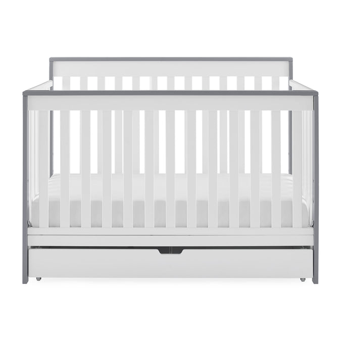 DCB: Bianca White with Grey (166) 9-Mercer 6-in-1 Convertible Crib with Storage Trundle