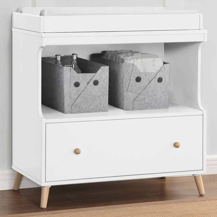 Bianca White with Natural (123) 3-Madison Convertible Changing Table with Drawer