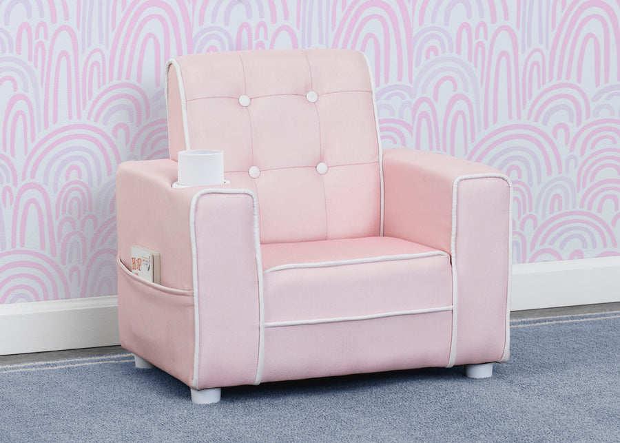Pink (705C) 1-Chelsea Kids Upholstered Chair with Cup Holder