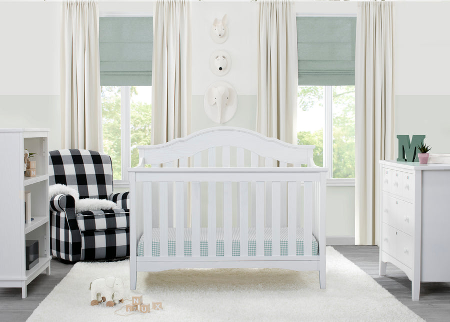 Textured White (1349) 12-Farmhouse 6-in-1 Convertible Baby Crib