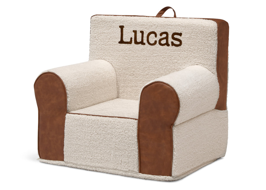 Cream Sherpa with Brown Leather (5047) 3-Personalized Deluxe Cozee Sherpa and Faux Leather Chair for Kids