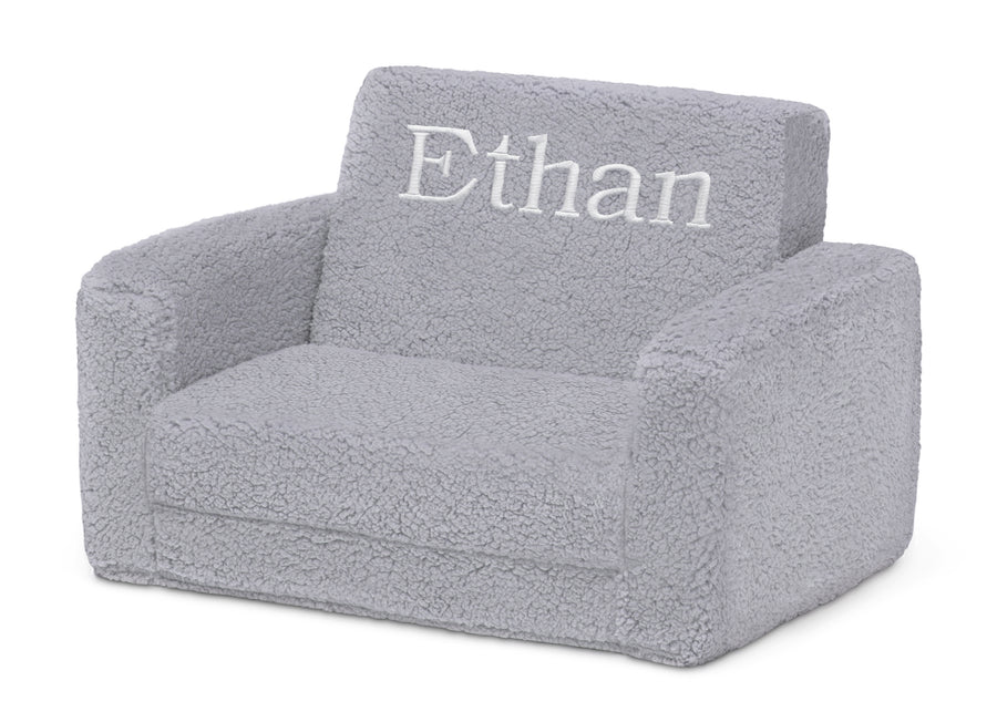 Grey Sherpa (5031) 4-Personalized Cozee Flip-Out Sherpa 2-in-1 Convertible Chair to Lounger for Kids