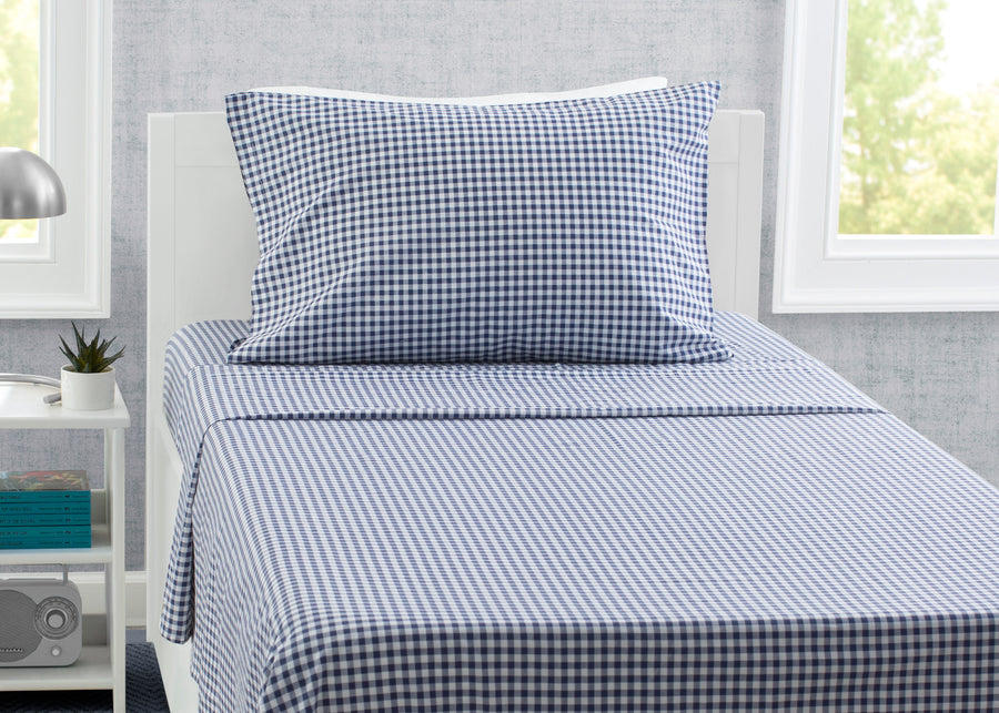 Navy Gingham (3220) 1-Navy Gingham 3-Piece Twin Sheet Set