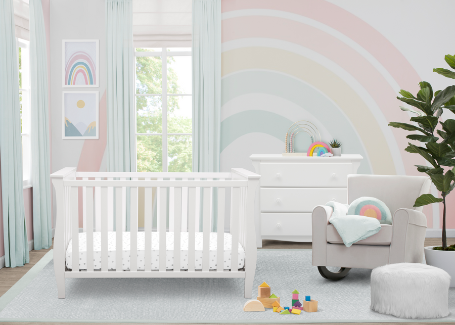 Delta Children Bianca White (130) Lancaster 3-in-1 Convertible Crib (552330), Roomshoot 6-Lancaster 3-in-1 Convertible Crib