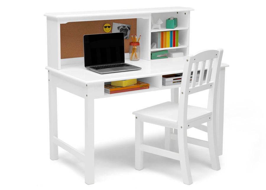 Bianca White (130) 4-Tween Wood Desk with Hutch and Chair