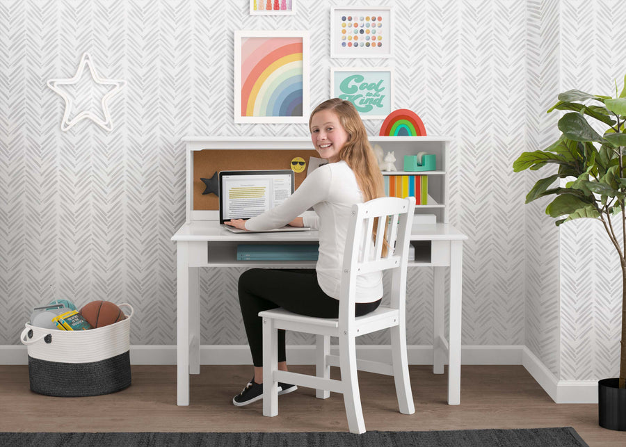 Bianca White (130) 1-Tween Wood Desk with Hutch and Chair