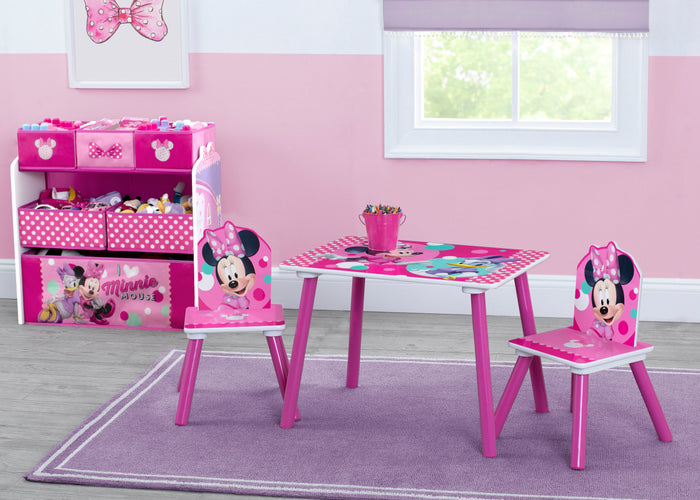 Minnie Mouse 4-Piece Playroom Solution – Set Includes Table and 2 Chairs and 6-Bin Toy OrganizerMinnie Mouse (1063)