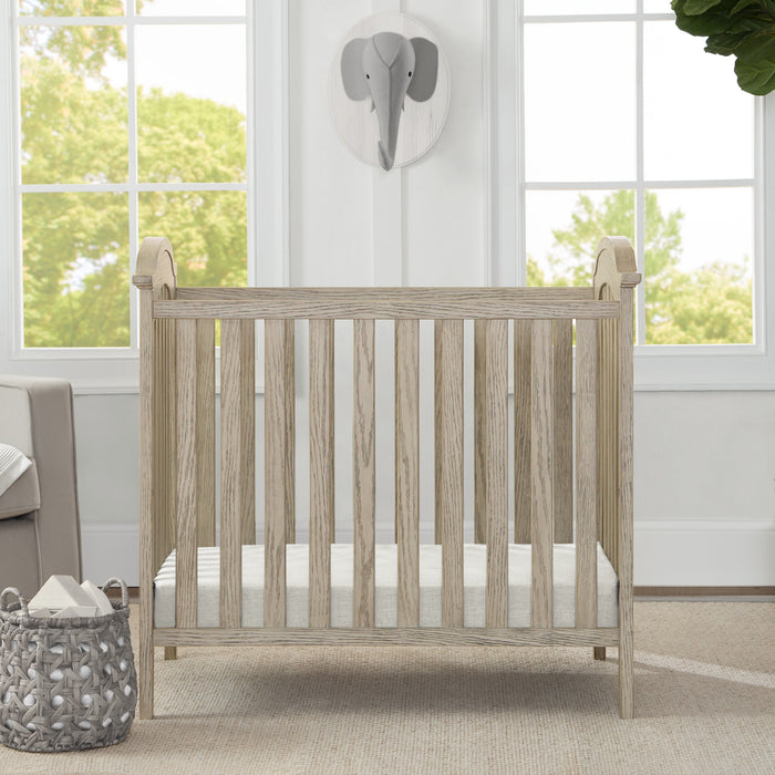Textured Limestone (1340) 2-Farmhouse Mini Baby Crib with 2.75-inch Mattress