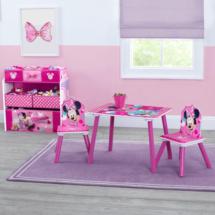 Minnie Mouse (1063) 3-Minnie Mouse 4-Piece Playroom Solution – Set Includes Table and 2 Chairs and 6-Bin Toy Organizer