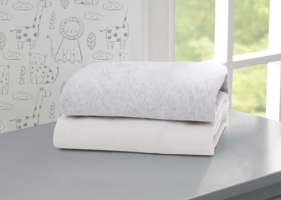Assorted (999) 1-Fitted Crib Sheets - 2 Pack, White & Heather Grey